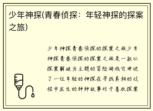 少年神探(青春侦探：年轻神探的探案之旅)
